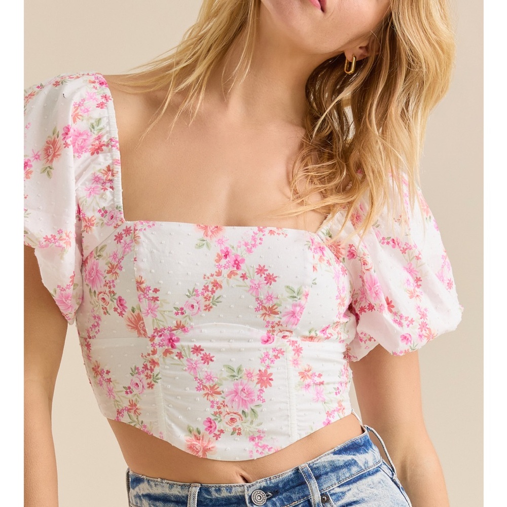 Floral Pink and White Women's Top